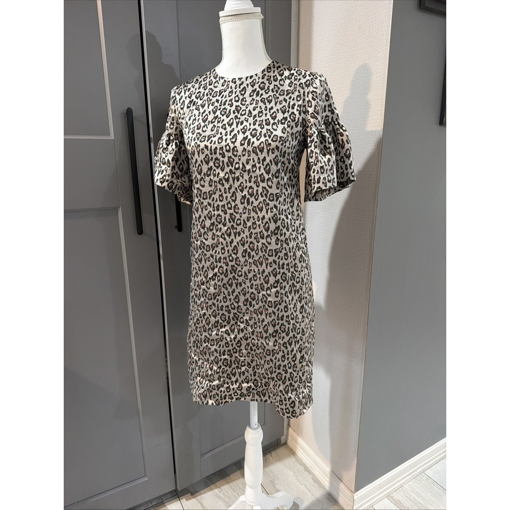 Banana Republic Leopard Print Ruffle Bell Sleeve Dress Women 0 Fall $148 NWT